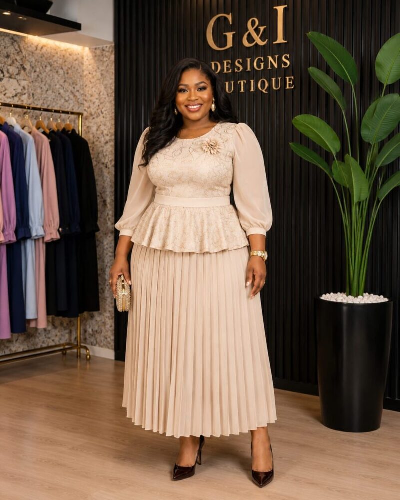 Champagne Pleated Two-Piece — G & I Designs Boutique