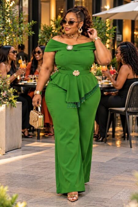 Emerald Peplum Jumpsuit — G & I Designs Boutique