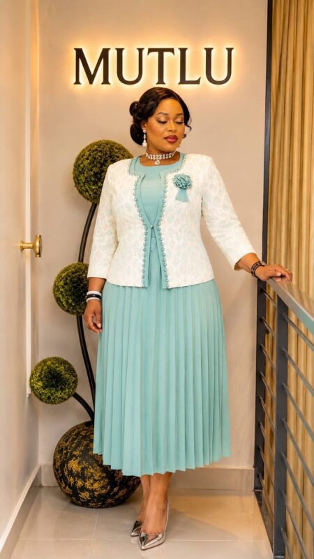 Mint Pleated Dress & Ivory Jacket โ G & I Designs Boutique