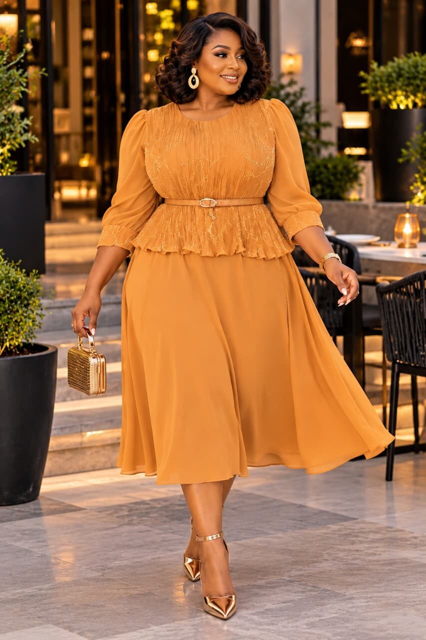Mustard Peplum Midi Dress — G & I Designs Boutique