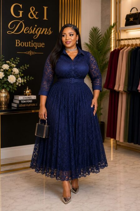 Navy Lace Midi Dress โ G & I Designs Boutique