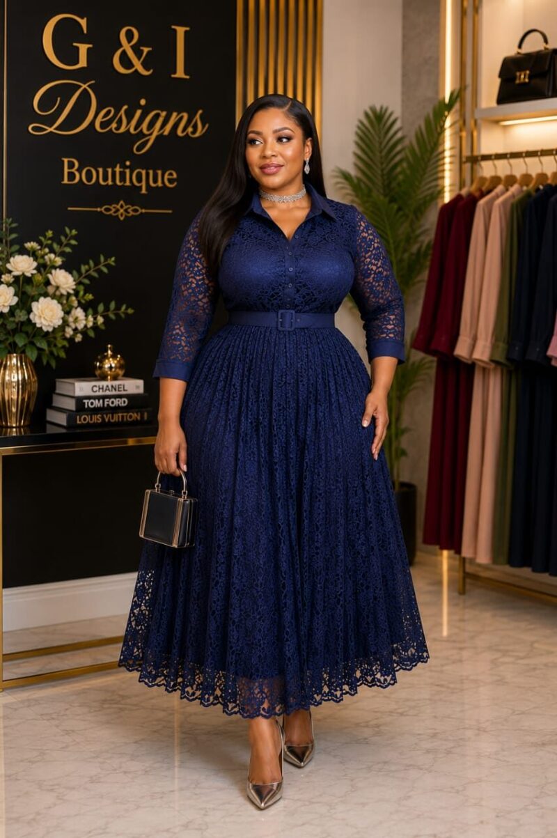 Navy Lace Midi Dress — G & I Designs Boutique