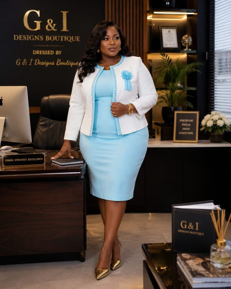 Sky Blue Dress & Ivory Jacket — G & I Designs Boutique